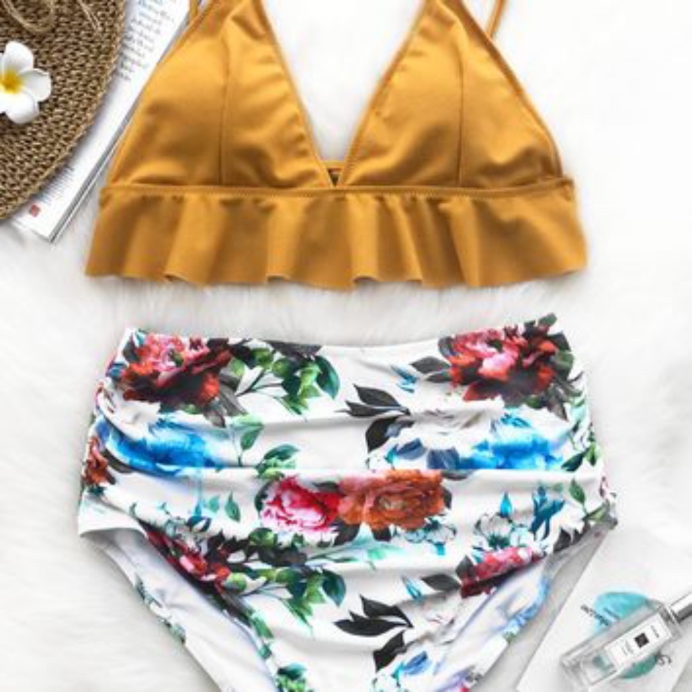 Cupshe Rambling Rose Falbala Bikini Set